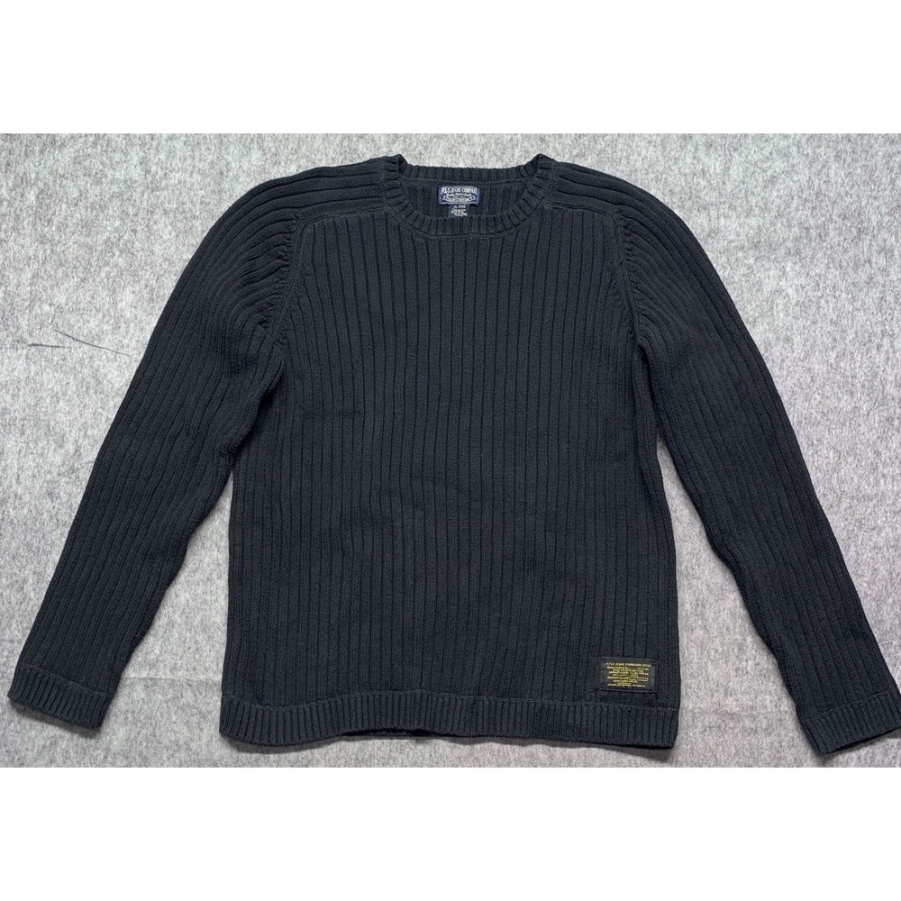 VTG Polo Jeans Company Sweater Mens XL Black  Ribbed Knit Crew Neck Casual